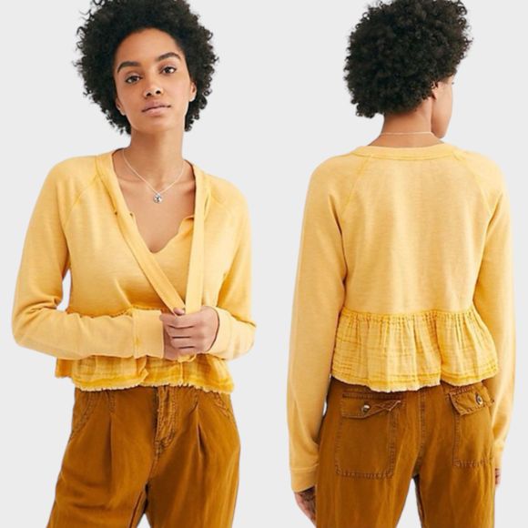 Free People Tops - Free People Sweat Jane Front Tie Peplum Pullover Sweatshirt Top Women's Small